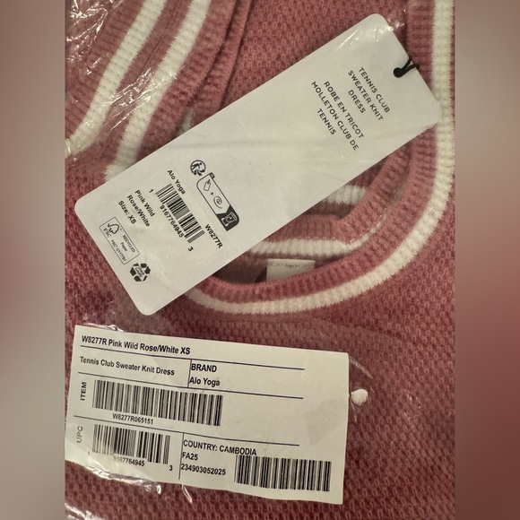 NWT ALO Yoga Pink Rose and White Tennis Club Knit Dress - Picture 3 of 3